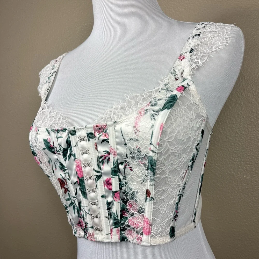 Victoria’s Secret Dream Angels Unlined white pink Floral Corset Top‎ D - Picture 3 of 11